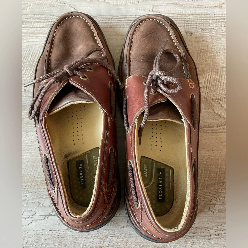 Florsheim Brown Boat Shoes with Moccasin Stitching 10 Wide